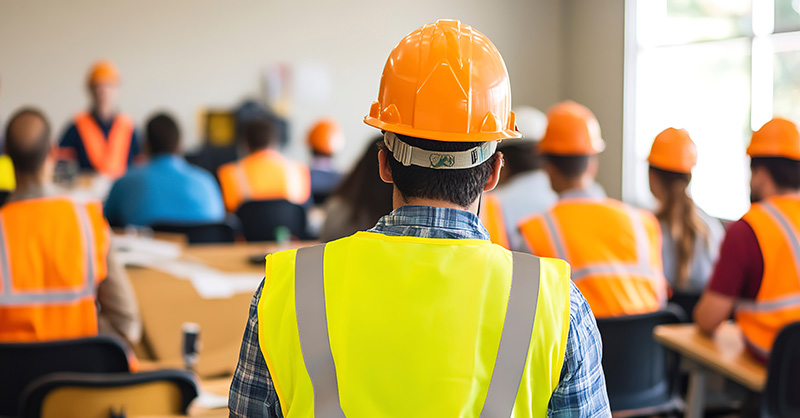 A group of construction workers attending a safety training class.