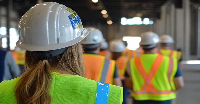 A group of construction workers headed to a training on workplace violence.