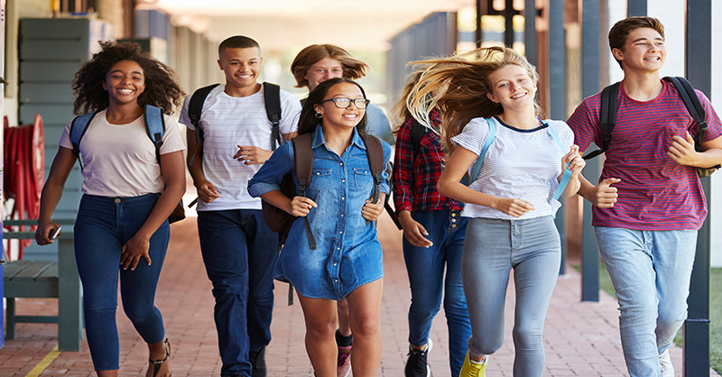 Group of school kids in hallway